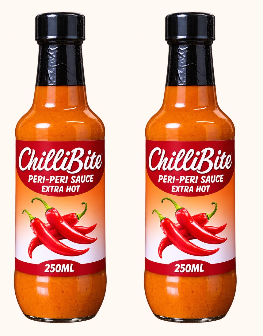 Two ChilliBite Extra-Hot peri-peri sauce bottles together